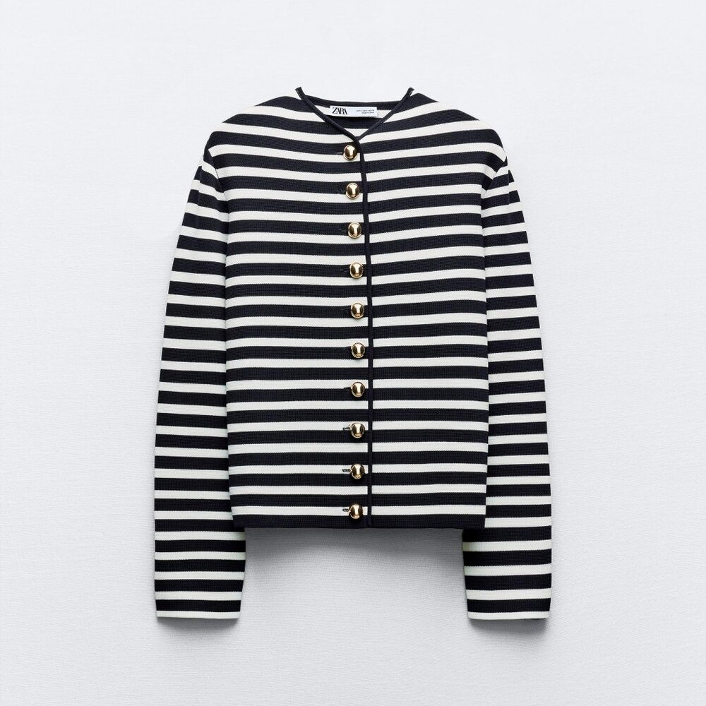 Zara Black and White Striped Cardigan